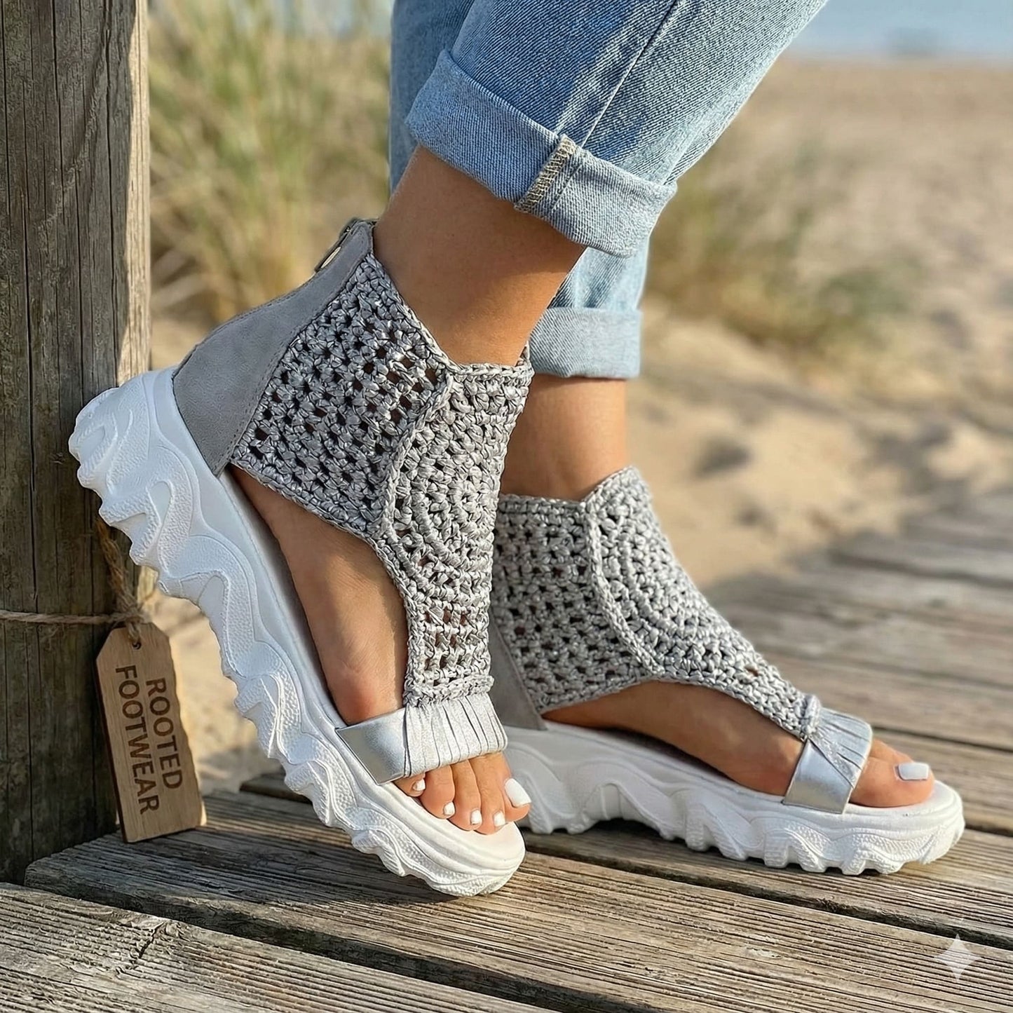 Women’s Elastic Stretch Fabric Sandals with Braided Upper