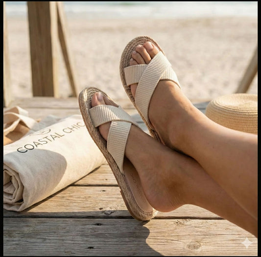 Women’s Summer Fabric Slide Sandals with Hemp-Style Rope Detail