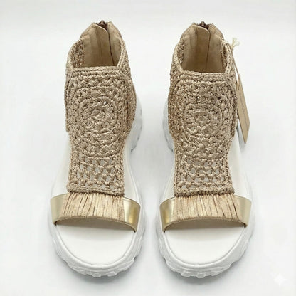 Women’s Elastic Stretch Fabric Sandals with Braided Upper