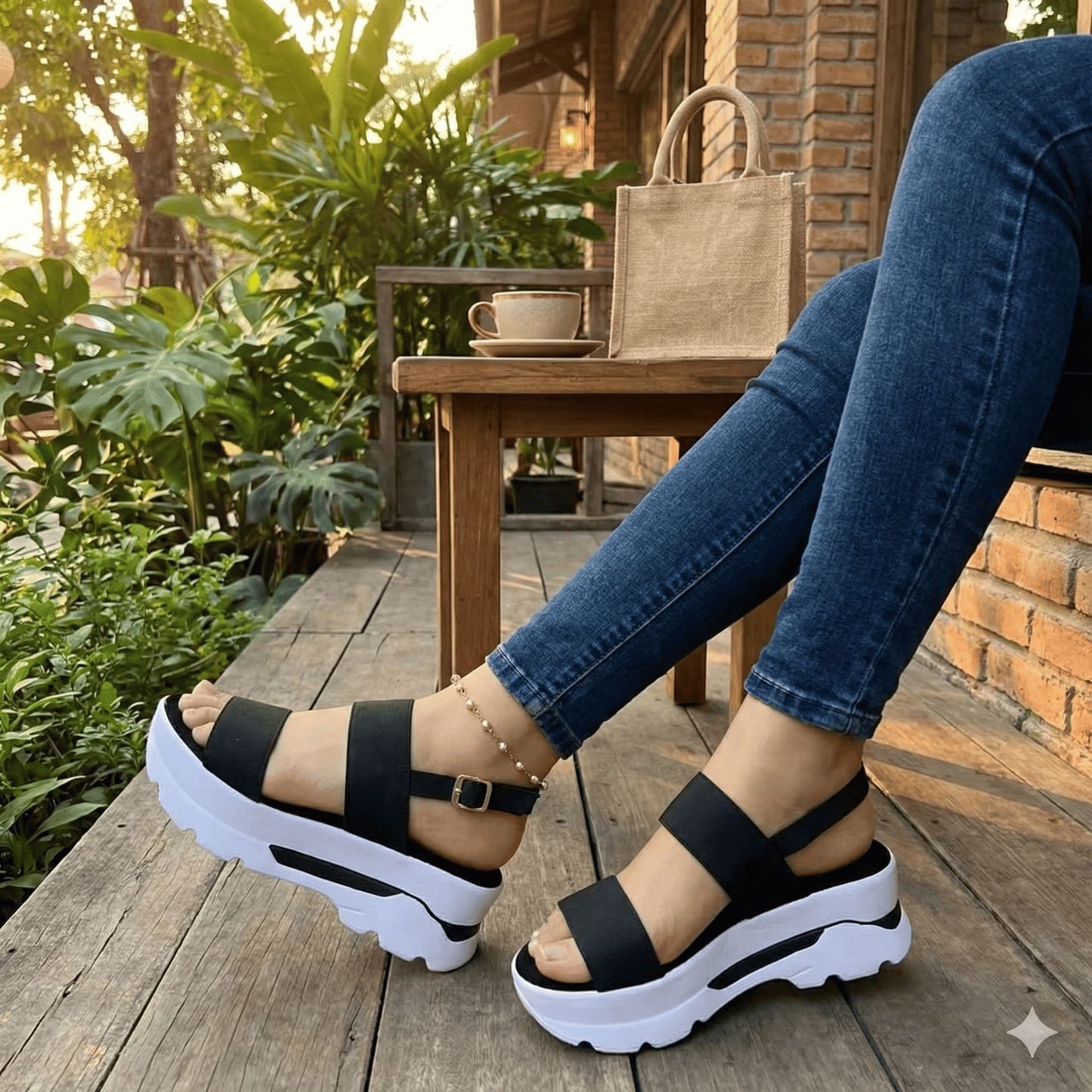 Women’s Low-Heel Wedge Sandals with Buckle Strap