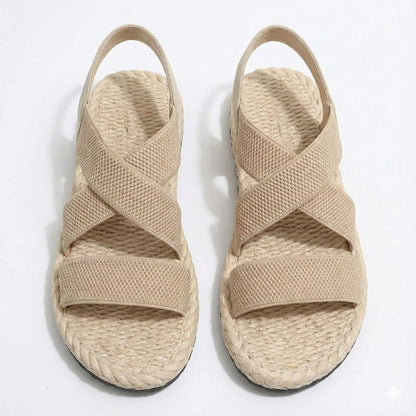 Women’s Canvas Ankle-Wrap Flat Sandals with Cork Outsole
