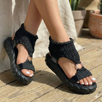 Women’s Elastic Stretch Fabric Sandals with Braided Upper