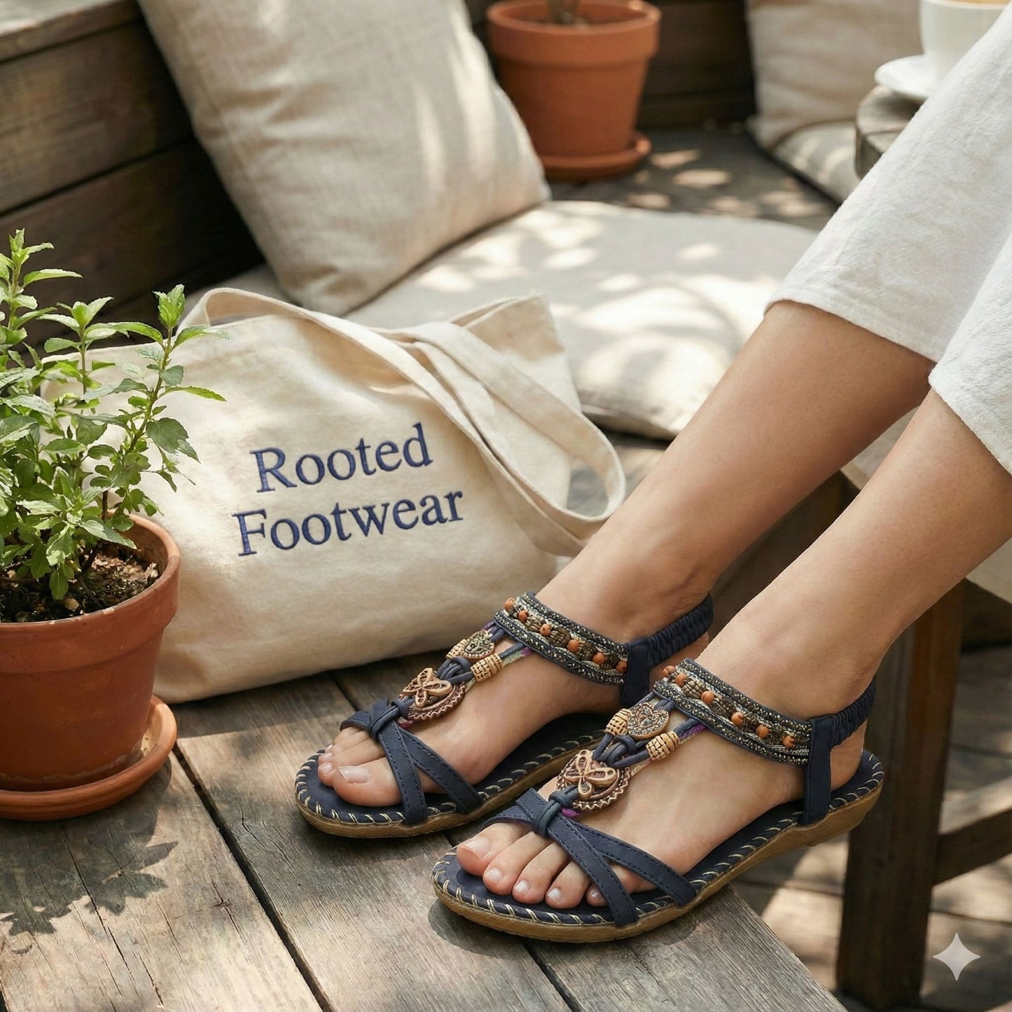 Women’s Flat PU Ankle-Strap Sandals with Rhinestone Detail