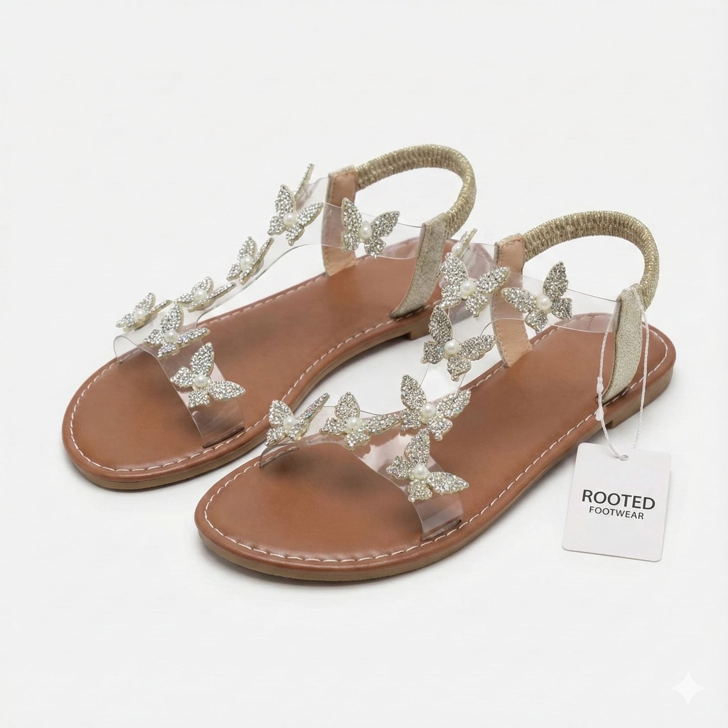 Women’s PU Flat Sandals with Butterfly Detail and Ankle Strap