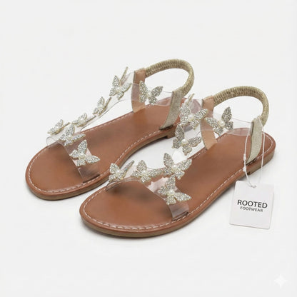 Women’s PU Flat Sandals with Butterfly Detail and Ankle Strap