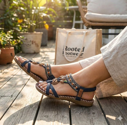 Women’s Flat PU Ankle-Strap Sandals with Rhinestone Detail